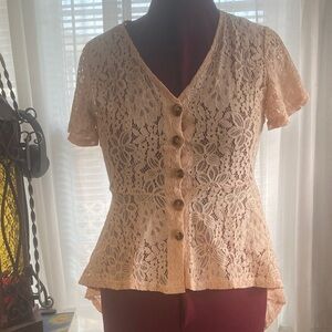Women’s Peach Lace Button-Front Top